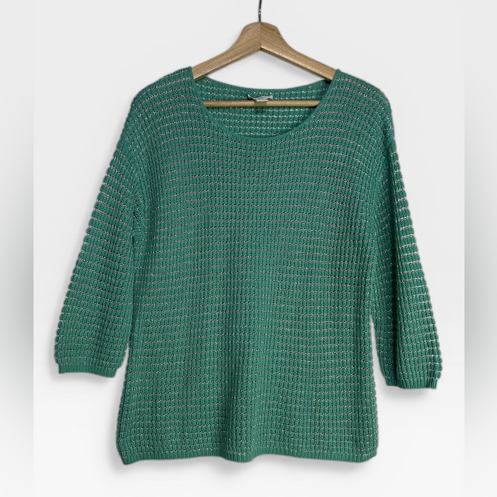 Chico's Sea Foam Green Knit Metallic Sweater Size 1/ Small